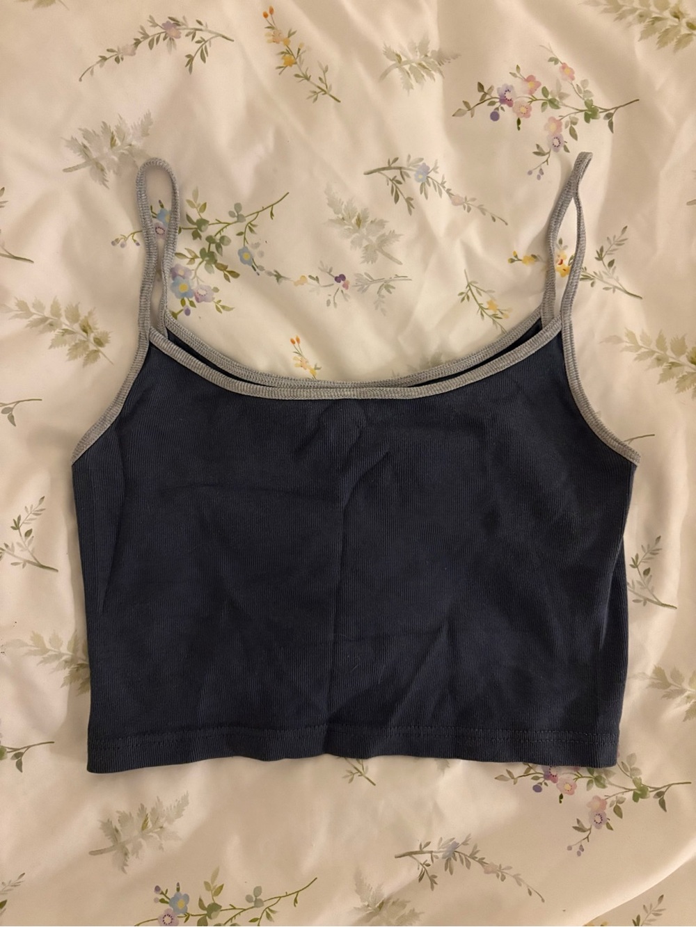 Brandy Melville: Classic Navy Crop Cami Top with Grey Trim